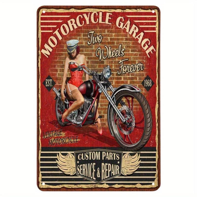 Pin Up Girl Motorcycle Tin Sign Hot Rod Garage 32 Rod Garage Poster Tin Signs