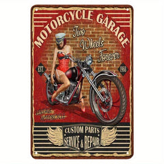 Pin Up Girl Motorcycle Tin Sign Hot Rod Garage 32 Rod Garage Poster Tin Signs