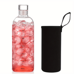 Glass Water Bottle Time Marker Reusable Milk Juice Drinking Bottle