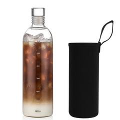 Glass Water Bottle Time Marker Reusable Milk Juice Drinking Bottle