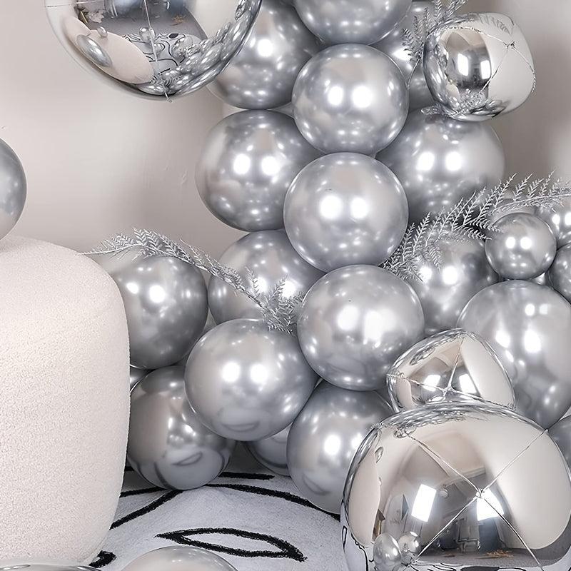 69pcs Silver Metal Balloons for Festive Party Decorations & Arches