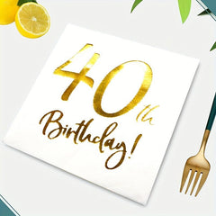 20pcs 40th Birthday Napkins Golden Decorations For Women Party Beverage Napkins