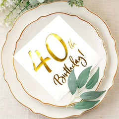 20pcs 40th Birthday Napkins Golden Decorations For Women Party Beverage Napkins