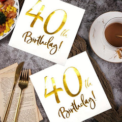 20pcs 40th Birthday Napkins Golden Decorations For Women Party Beverage Napkins