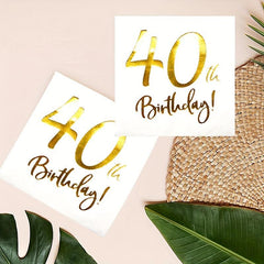 20pcs 40th Birthday Napkins Golden Decorations For Women Party Beverage Napkins