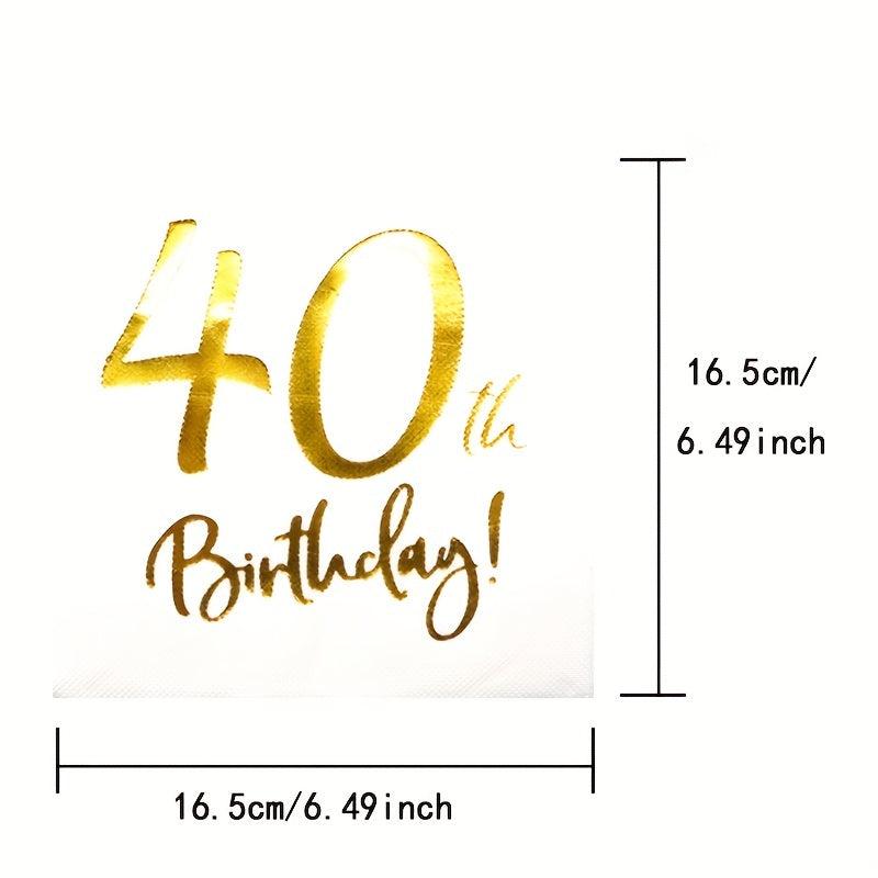 20pcs 40th Birthday Napkins Golden Decorations For Women Party Beverage Napkins