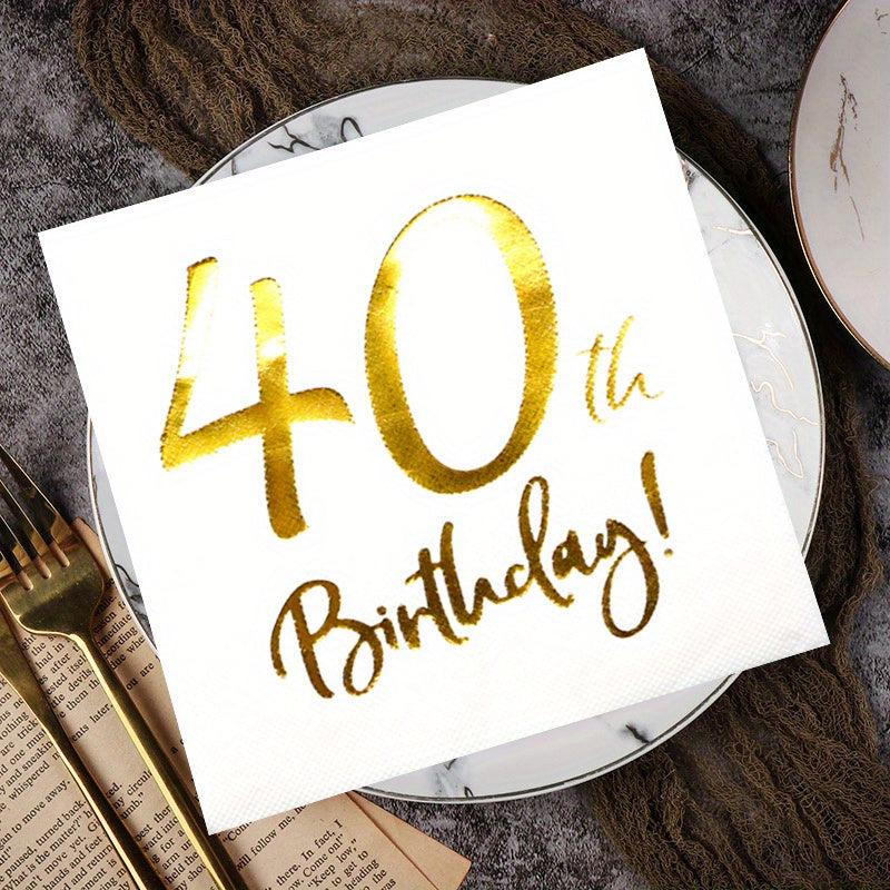 20pcs 40th Birthday Napkins Golden Decorations For Women Party Beverage Napkins
