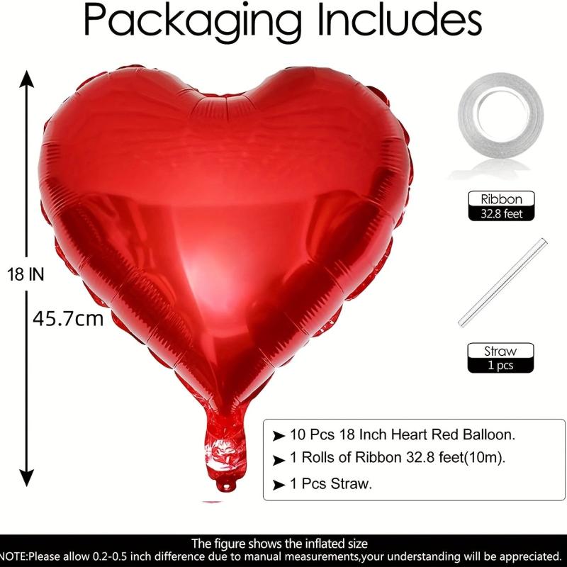 10pcs Heart Shaped Foil Balloons Red 45 Romantic Party Decorations