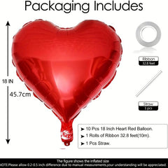 10pcs Heart Shaped Foil Balloons Red 45 Romantic Party Decorations