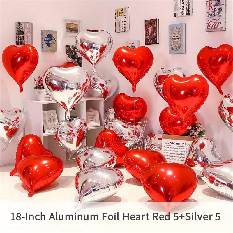 10pcs Heart Shaped Foil Balloons Red 45 Romantic Party Decorations