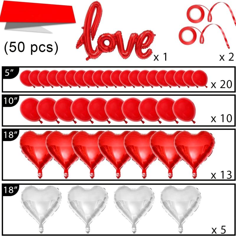 50pcs Love Red Balloon Set Wedding Anniversary Romantic Party Decoration