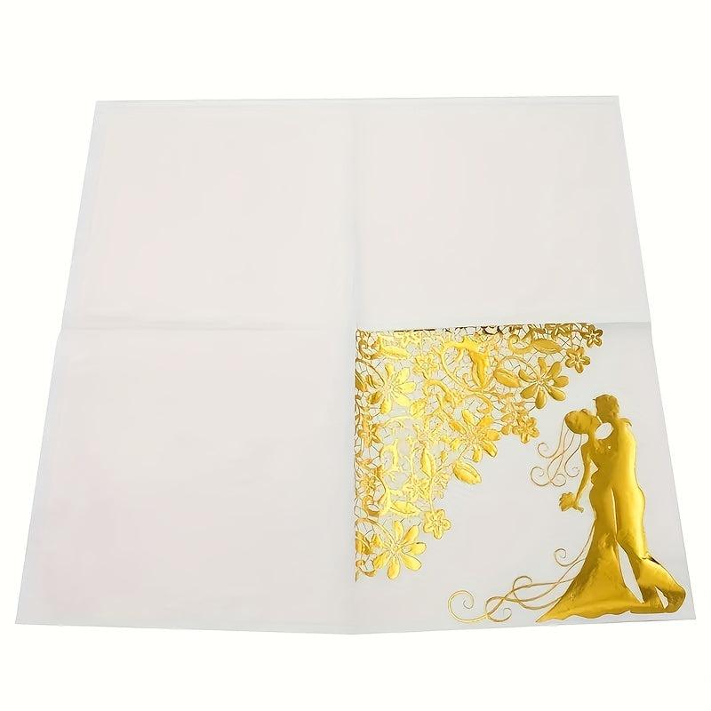 20pcs Golden Bride & Groom Napkins for Wedding Receptions, Showers & Parties