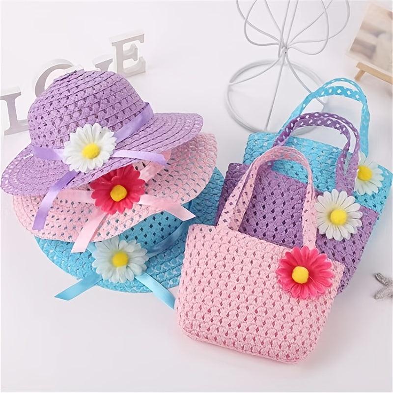 Kids Princess Straw Sun Hat & More + Hat Bag
