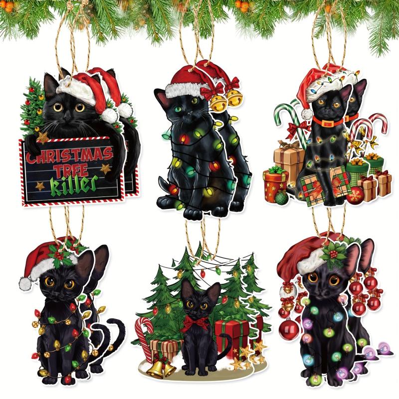 12pcs Christmas Cat Hanging Card Tree Pendant Double Sided Print