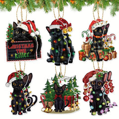 12pcs Christmas Cat Hanging Card Tree Pendant Double Sided Print