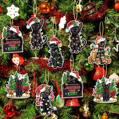 12pcs Christmas Cat Hanging Card Tree Pendant Double Sided Print
