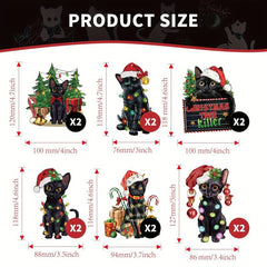 12pcs Christmas Cat Hanging Card Tree Pendant Double Sided Print