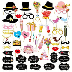 53Pcs Wedding Photo Booth Props for Fun Bridal Shower & Bachelorette Party