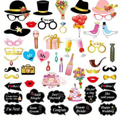 53Pcs Wedding Photo Booth Props for Fun Bridal Shower & Bachelorette Party