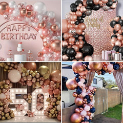 70pcs Metallic Rose Balloons & Ribbon for Party Decor