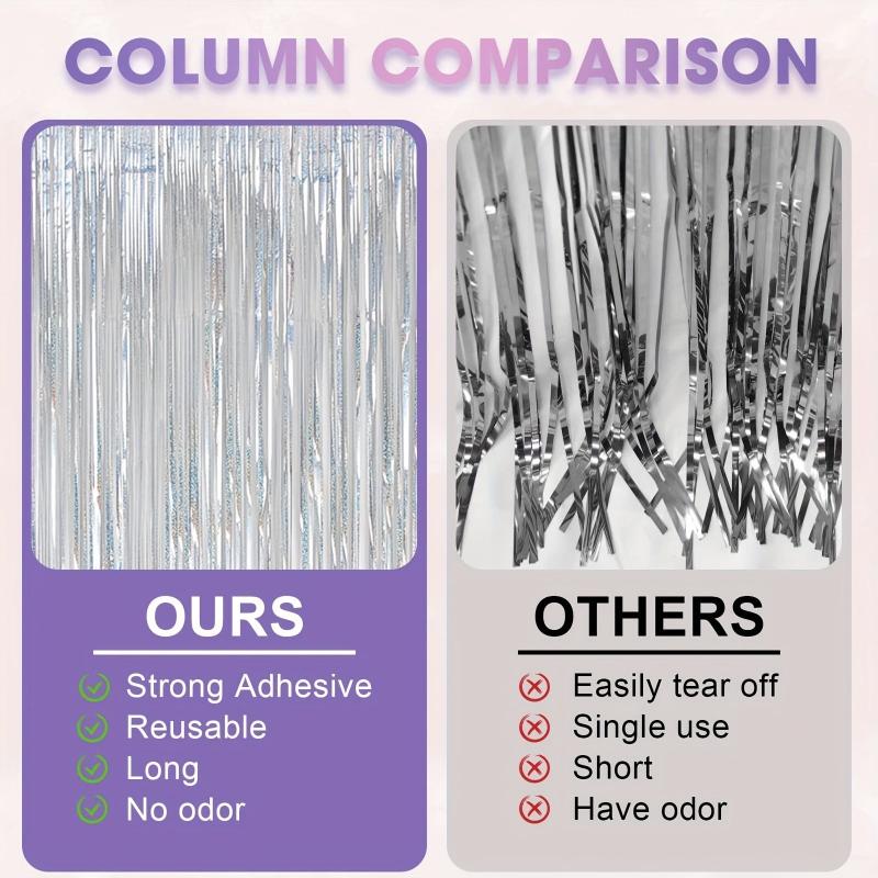 3 Pack Laser Silvery Foil Fringe Backdrop Curtains for Parties