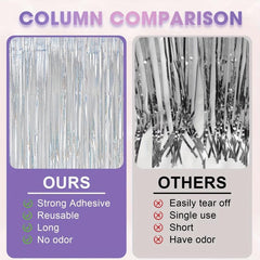 3 Pack Laser Silvery Foil Fringe Backdrop Curtains for Parties