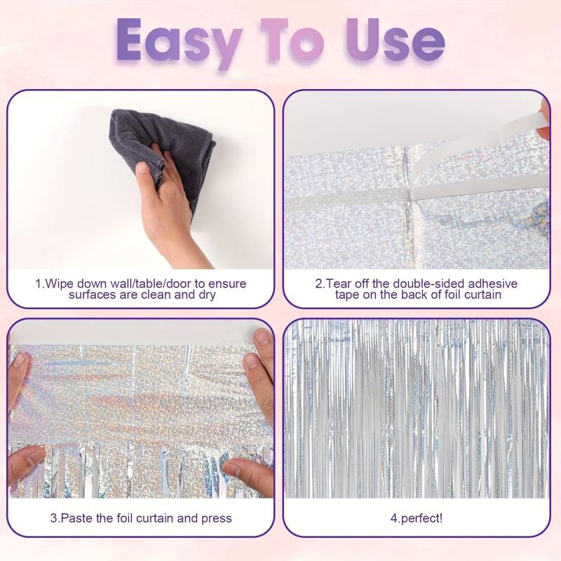 3 Pack Laser Silvery Foil Fringe Backdrop Curtains for Parties