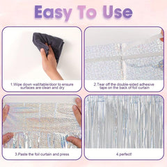 3 Pack Laser Silvery Foil Fringe Backdrop Curtains for Parties