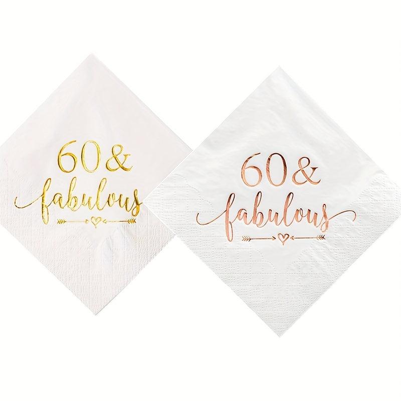 60 & Fabulous Cocktail Napkins for Women's 60th Birthday - 20Pcs