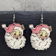 Retro Pink Santa Claus Dangle Earrings Cow Carton Christmas Earrings