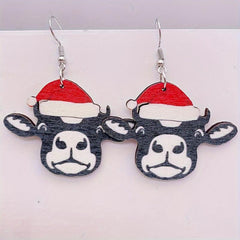 Retro Pink Santa Claus Dangle Earrings Cow Carton Christmas Earrings