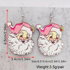 Retro Pink Santa Claus Dangle Earrings Cow Carton Christmas Earrings