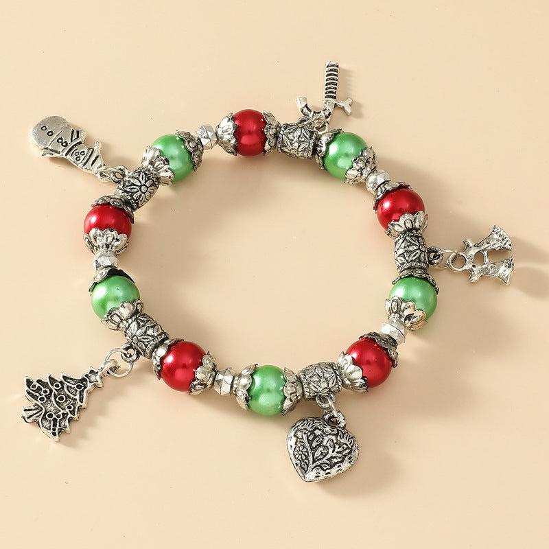 Christmas Tree Beaded Bracelet Snowman Bell Jewelry