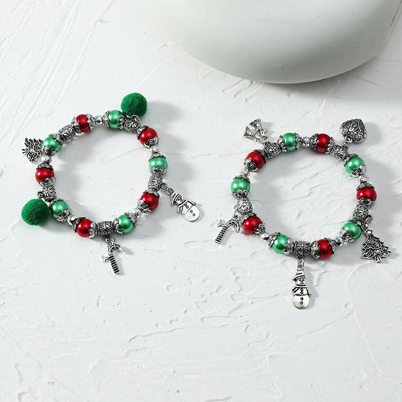 Christmas Tree Beaded Bracelet Snowman Bell Jewelry