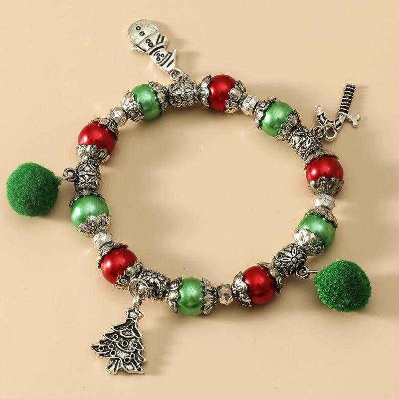 Christmas Tree Beaded Bracelet Snowman Bell Jewelry