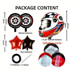 5pcs Racing Theme Helmet Tire Foil Balloon Boys Birthday Party Decoration