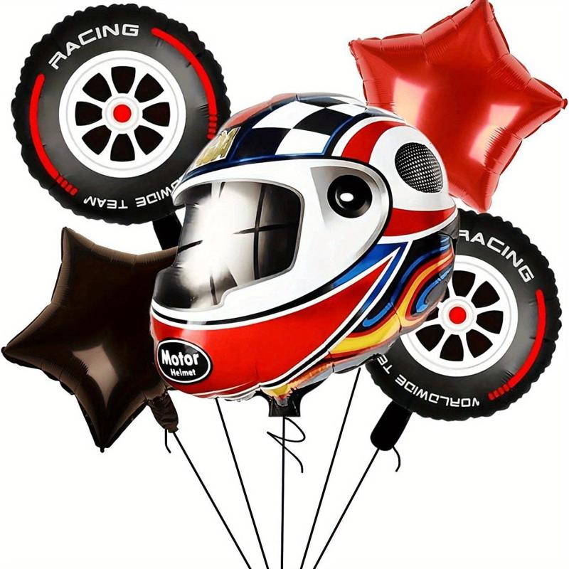 5pcs Racing Theme Helmet Tire Foil Balloon Boys Birthday Party Decoration
