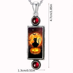 Vintage Pumpkin & Cat Pendant Necklace Party Jewelry