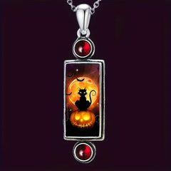 Vintage Pumpkin & Cat Pendant Necklace Party Jewelry