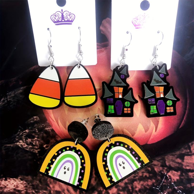 Acrylic Candy Glitter Earrings Haunted House Rainbow Earrings Hooks