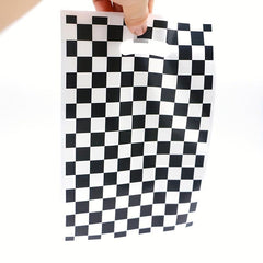 10pcs Racing Car Theme Party Favors Bags With Handles And Plaid Treat Candy Bags