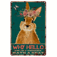 Retro Tin Sign Welcome Rabbit Spring Easter Bunny Tulip Metal Signs Wall Decor