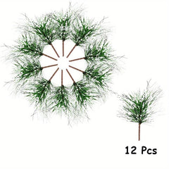 12pcs Artificial Snow Frosted Pine Needles Branches 9 91 Cm