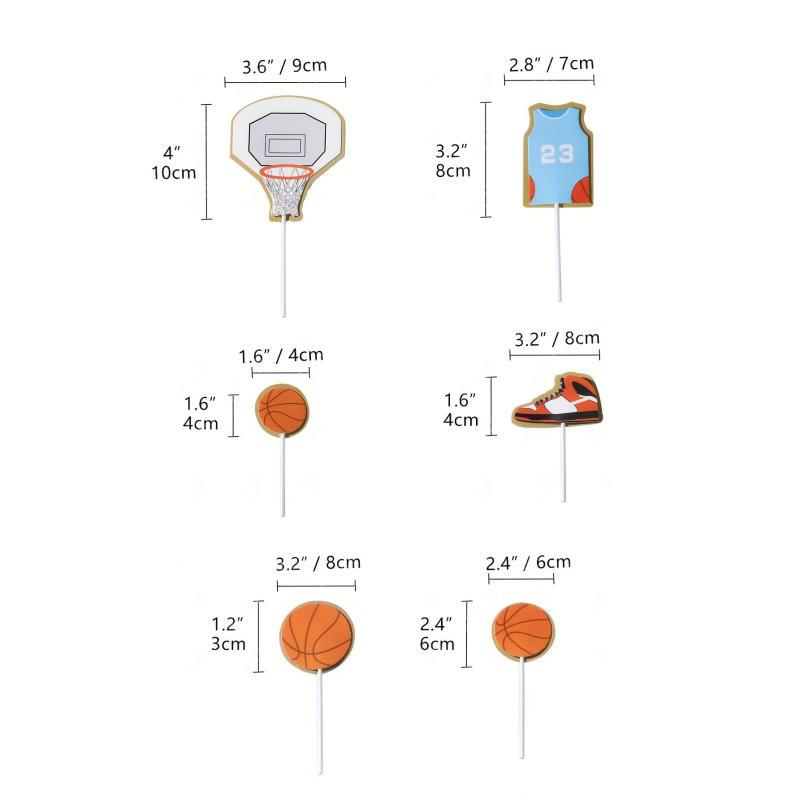 6 PCS Basketball Cake Toppers for Birthday Party Decorations