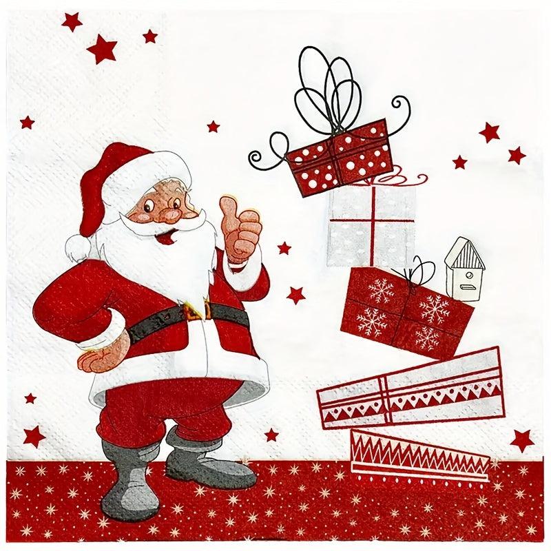 20pcs Christmas Party Napkins Santa Claus Gift Napkins