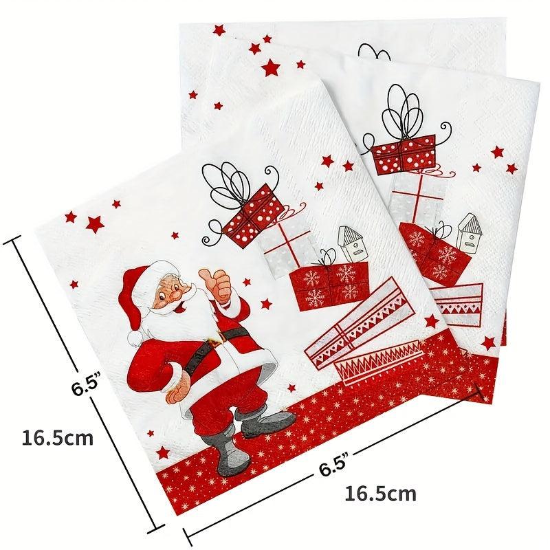 20pcs Christmas Party Napkins Santa Claus Gift Napkins