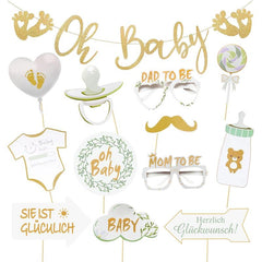 Glitter Baby Shower Banner & Photobooth Prop Set u2013 13pc