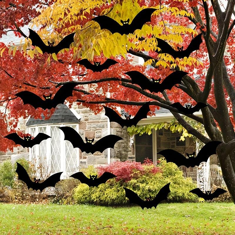 18pcs Hanging Bats Halloween Decor Large Flying Plastic Bats Outdoor