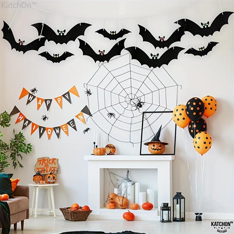 18pcs Hanging Bats Halloween Decor Large Flying Plastic Bats Outdoor