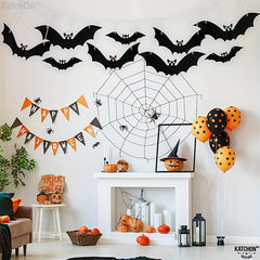 18pcs Hanging Bats Halloween Decor Large Flying Plastic Bats Outdoor